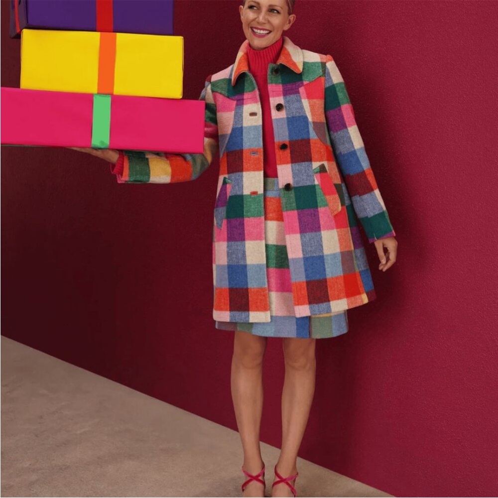 Boden Lincoln wool check coat multi color rainbow checkered coat jacket NWOT - Picture 4 of 11